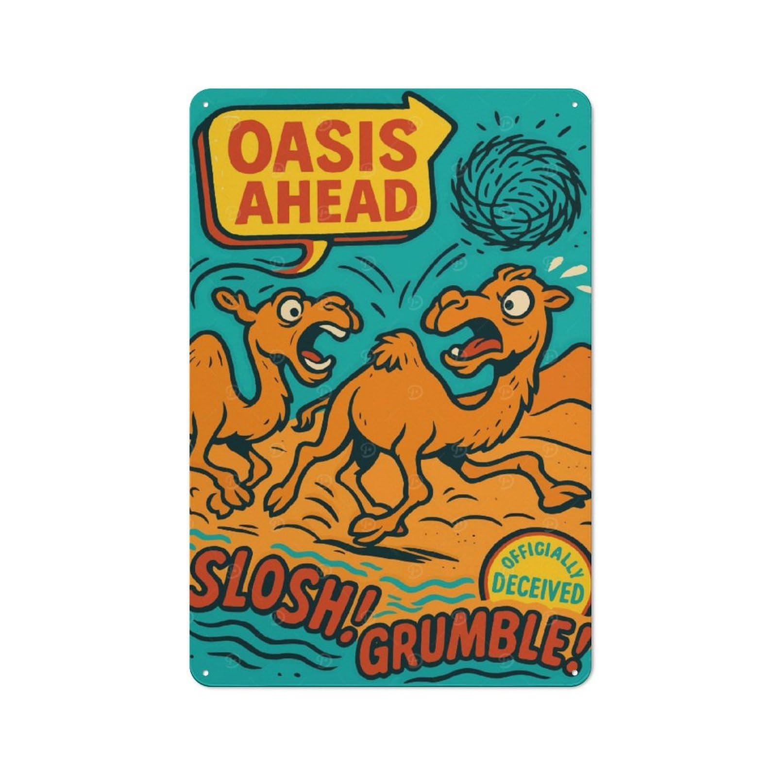 Vintage Metal Sign with Camels Desert Oasis Design 30x20cm, Vintage Bar Wall Plaque for Cafe, Pub, Workshop Or Home Bar