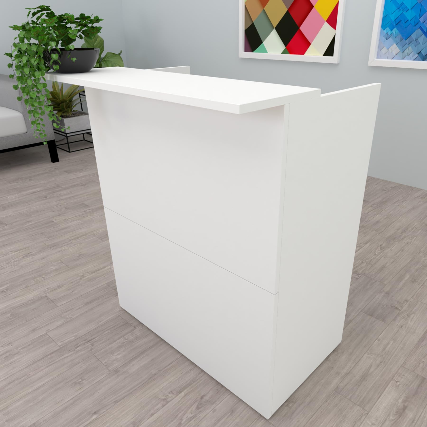 Henor Comptoir TIRÓN. 100 x 50/65 x 107 cm. Bois avec Table intérieure. Idéal pour l’Accueil de Bureau. l’Attention. la Boutique. Le Commerce. Blanc Mat