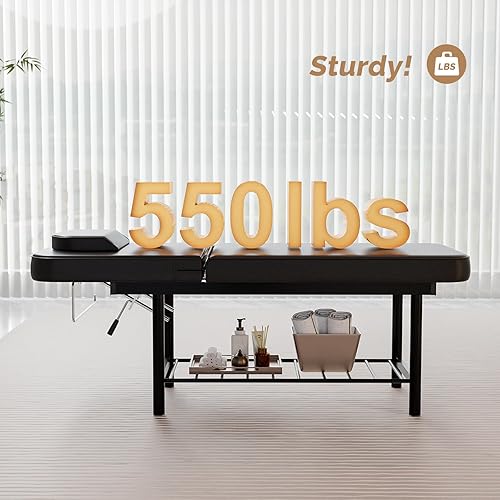 Miniatura 4 de OmySalon Mesa de masaje, cama de tratamiento resistente, altura ajustable y respaldo, cama facial para salón de terapia física profesional (negro,