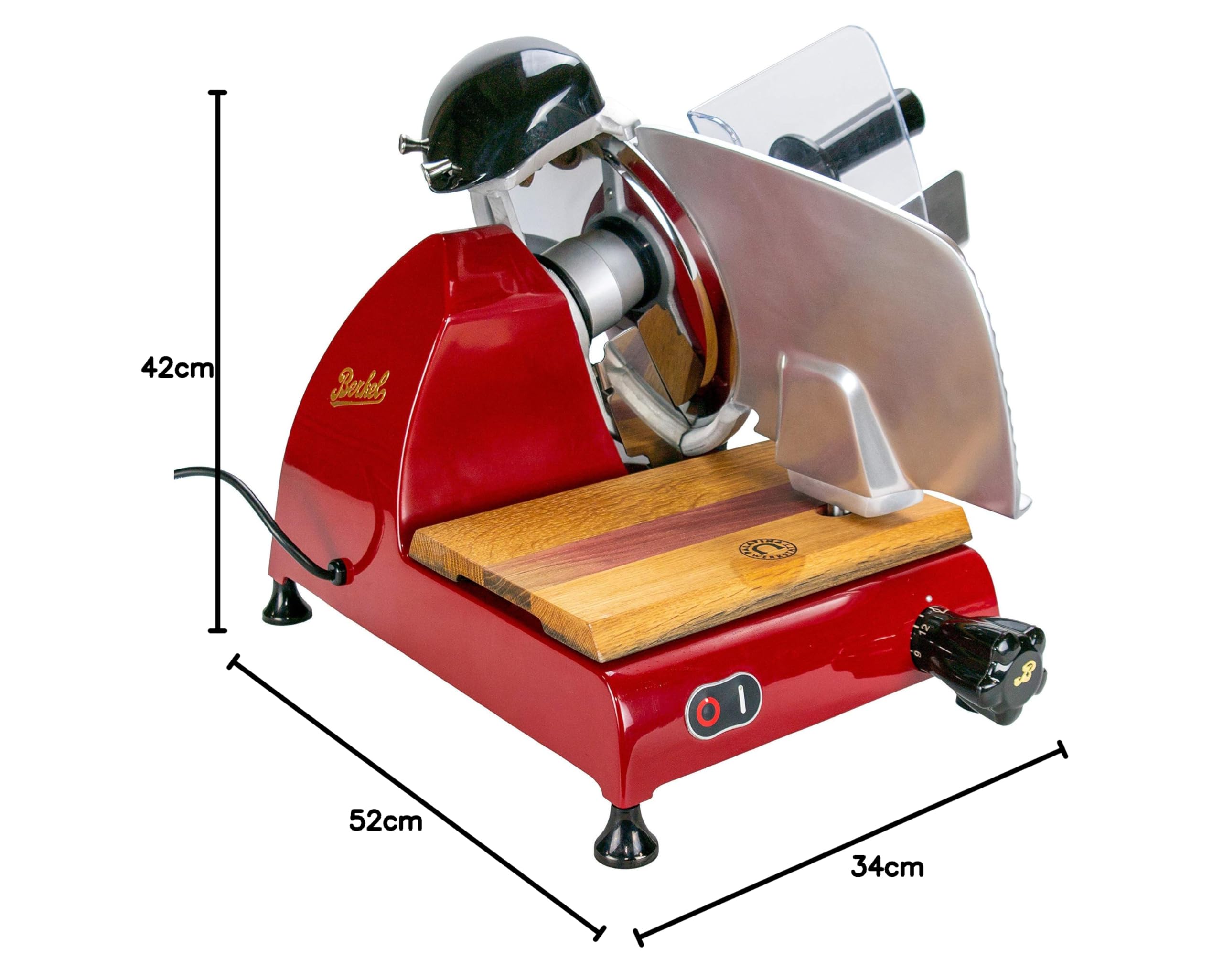 Berkel Red Line 250 rot Profi Aufschnittmaschine + Einlegebrett aus alten Wein Fassholz - Sonderangebot statt 1179,-