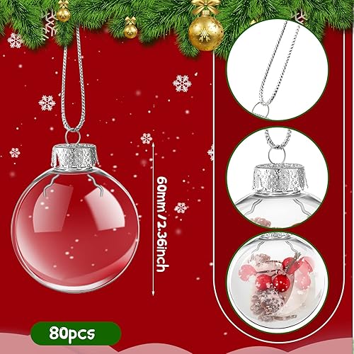 Miniatura 8 de 80 adornos redondos de plástico transparente a granel, parte superior extraíble, adornos transparentes para colgar, bolas de Navidad, adornos de