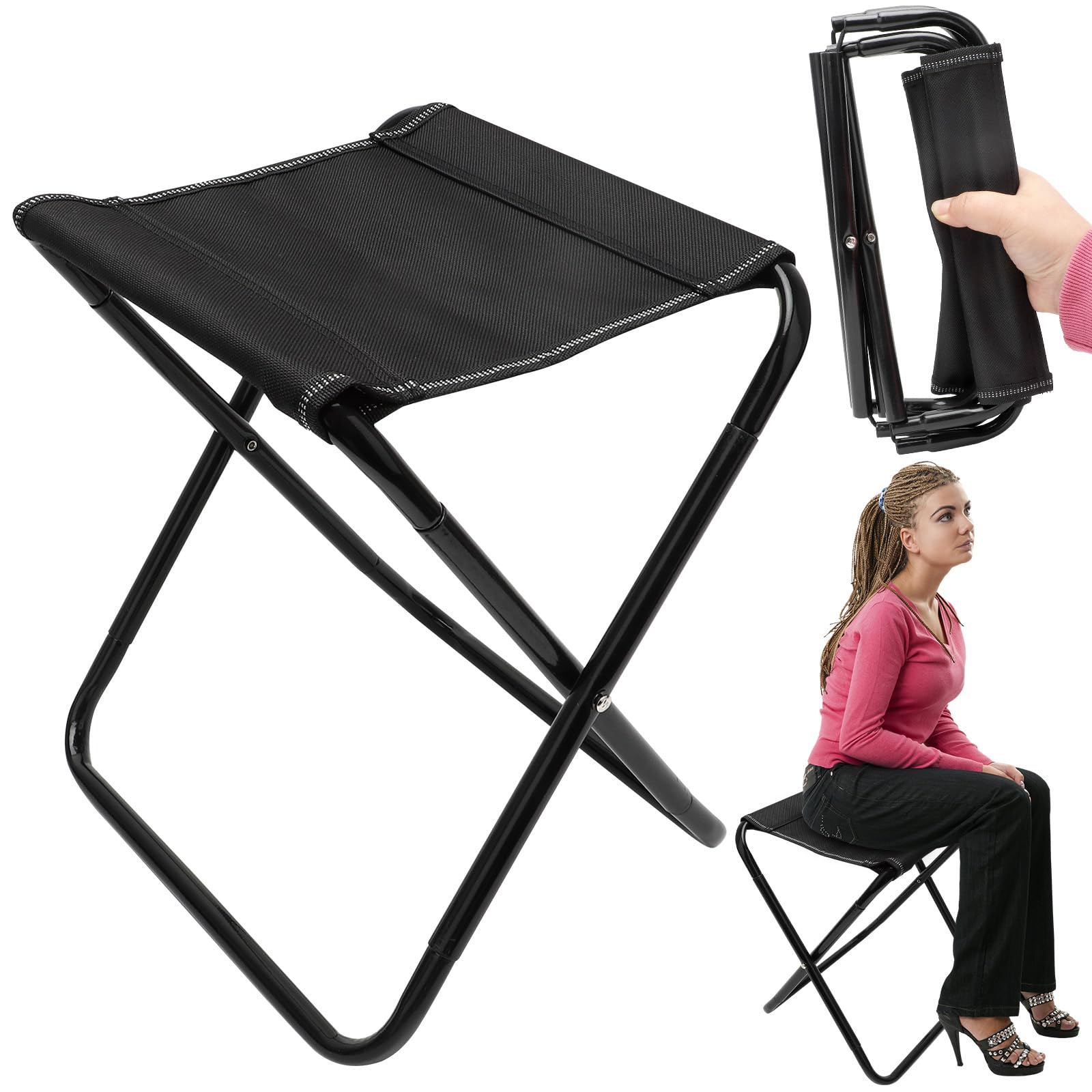Tabouret Pliant Camping Portable - Léger, 26x26x25 Cm Déplié, Acier + Tissu Oxford, Pour Pêche, Rando, Plage
