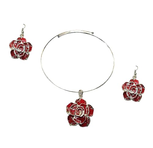 vinayak antique oxodize semiprecious stone designer necklace set collections (Red rose)