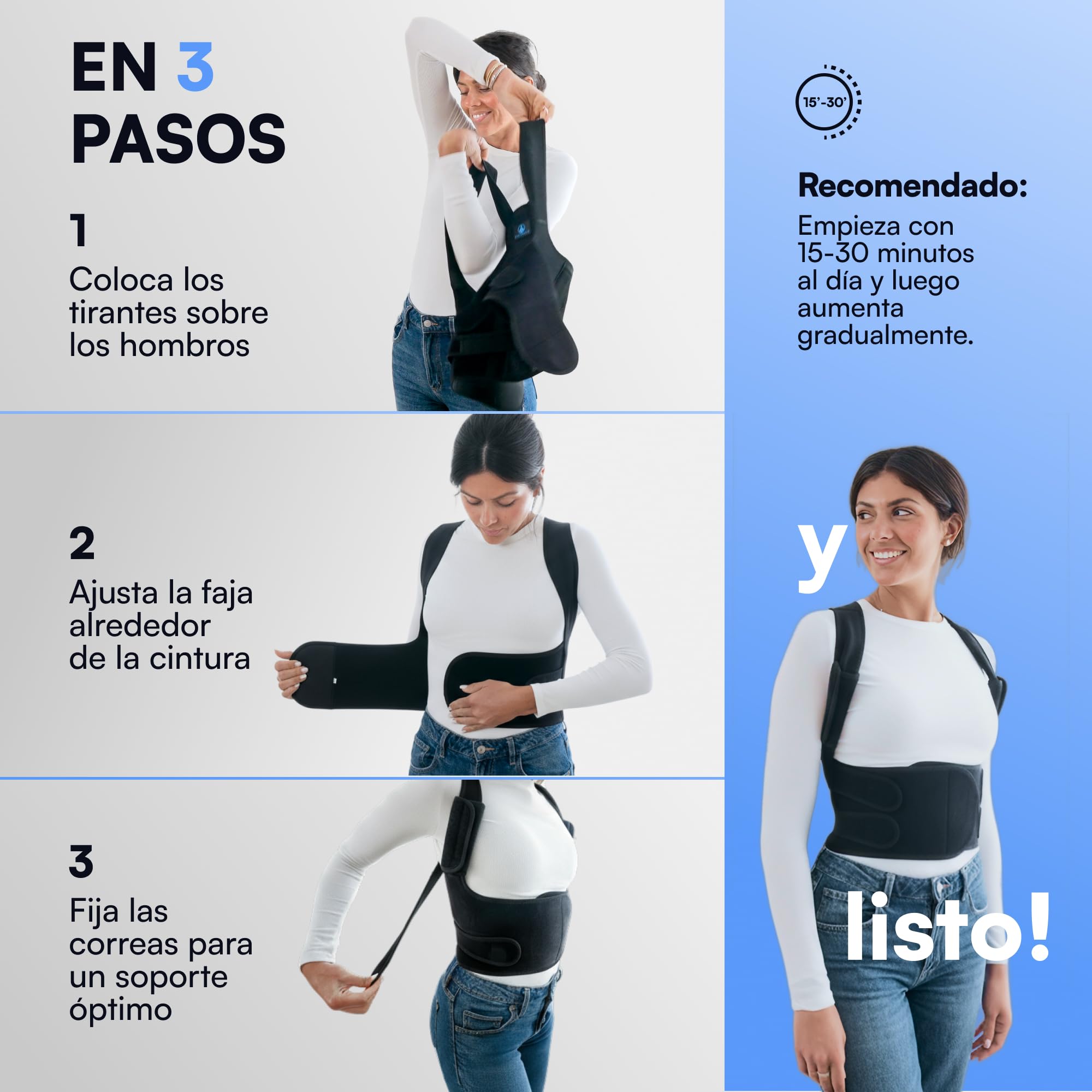 Corrector Postura Espalda Hombre Mujer - Corrector de Espalda y Corrector de Postura Ajustable para Espalda Recta, con 2 Almohadillas de Hombro