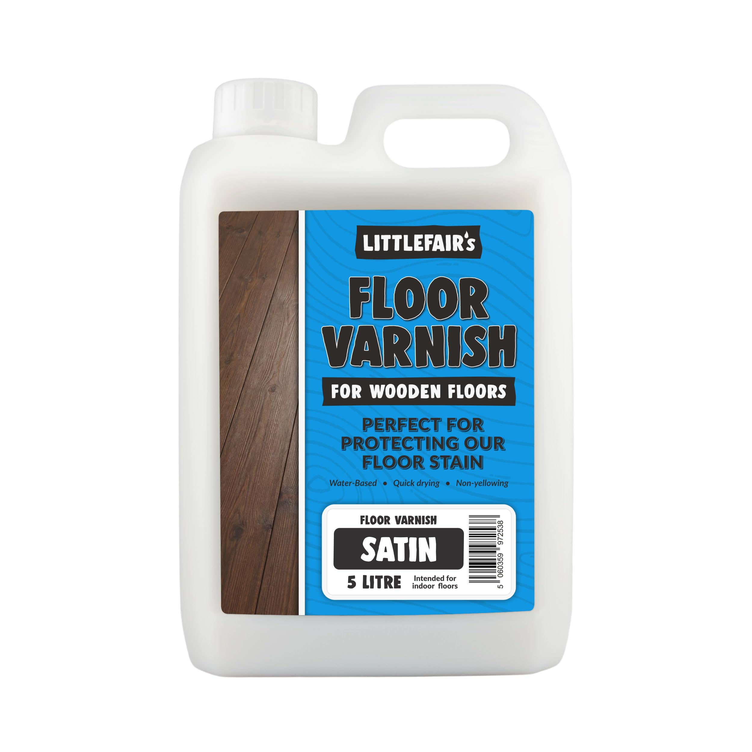 Littlefair's Satin Littlefair’s Floor Varnish For Wooden Floors 5Ltr - Quick Dry, Low Odour & Easy Clean - Tough & Hardwearing Formula - Premium Non-Yellowing Clear Polyurethane Varnish - Versatile Wood Floor Varnish