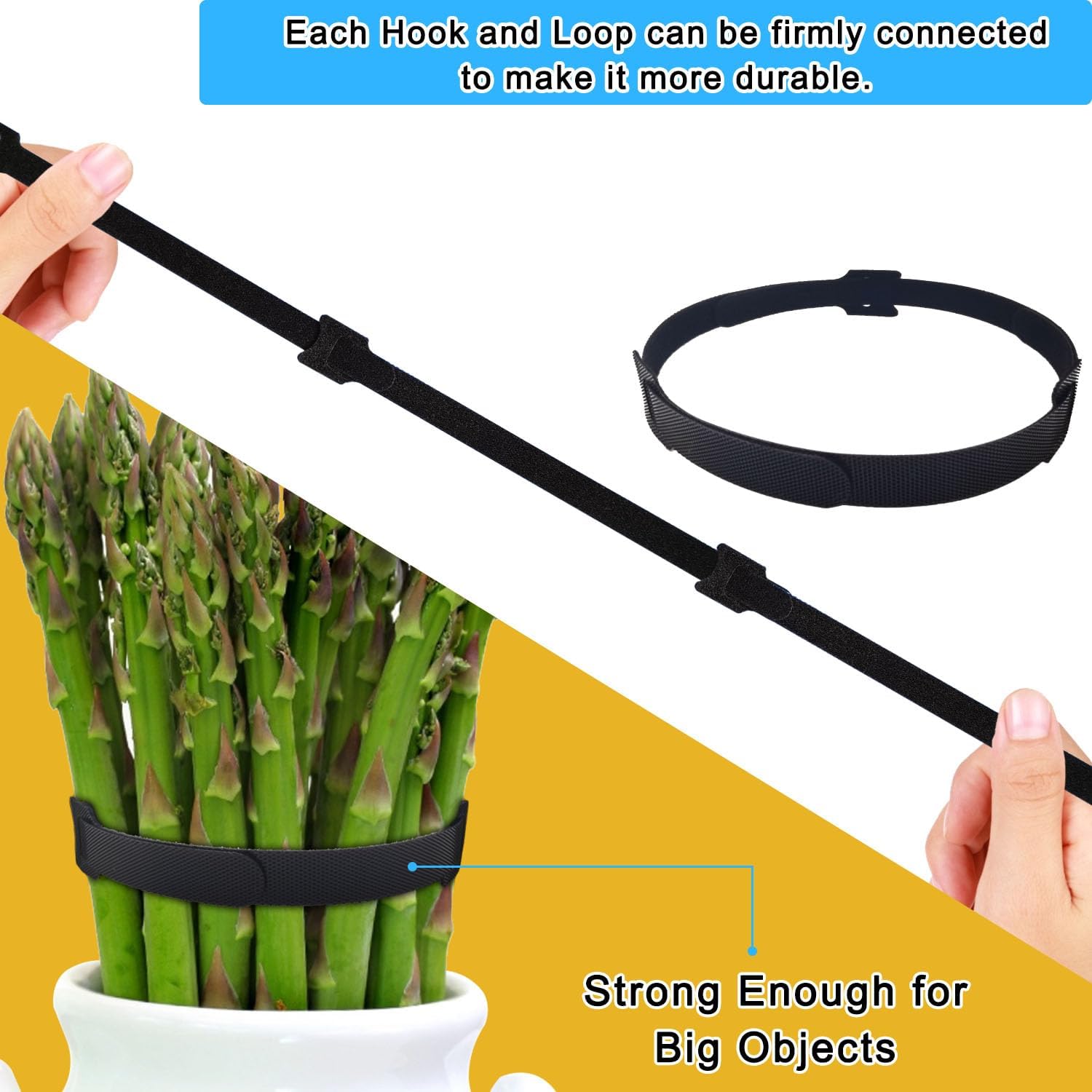 100pcs Reusable Cable Ties 7.8 In |Adjustable Cord Straps&Wire Wraps|Hook and Loop Cable Management Organizer