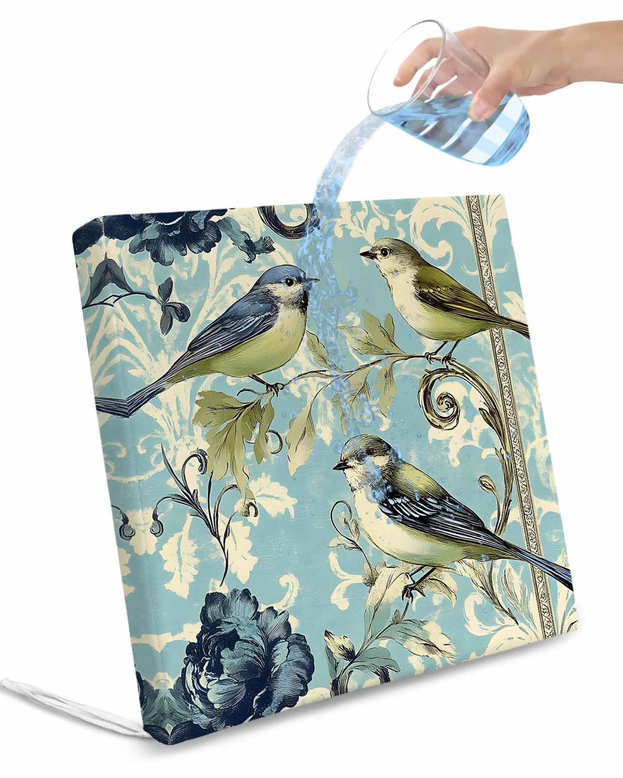 2 Pack Birds Floral Vintage Waterproof Cushion Covers with Ties, Outdoor Patio Chaise Lounge Chair Seat Cushion Slip Covers Replacement(Only Cover) Abstract Art Flowers 24