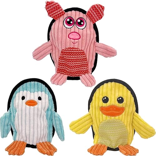 Miniatura 7 de Paquete de 3 juguetes para perros sin relleno, juguetes chirriantes para perros grandes, juguetes de peluche para masticadores agresivos, juguete