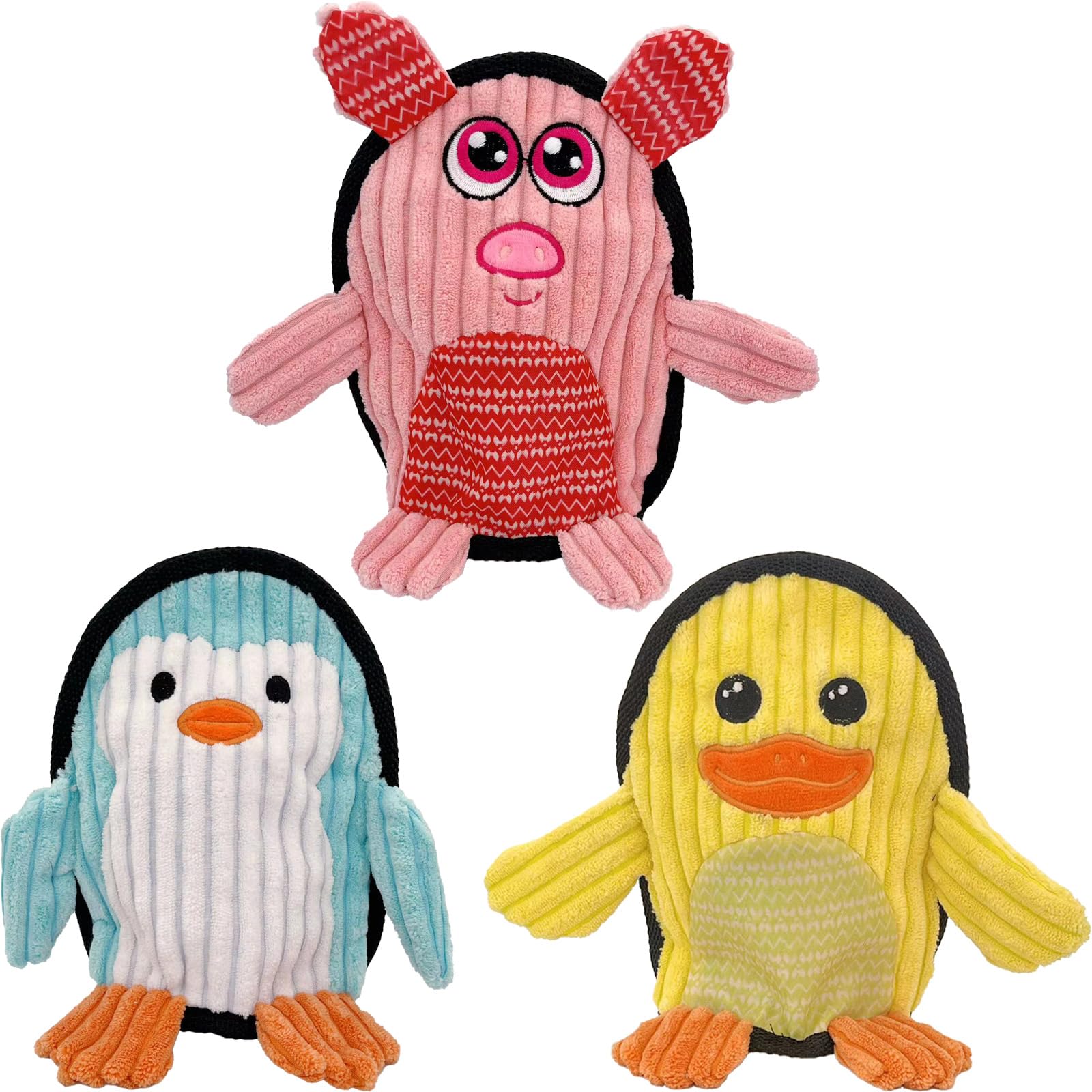 AIMETING Squeaky Dog Toys 3 Pack, Soft and Tough Dog Plushes, No Stuffed Toy Sets, Durable Pet Chew Toys for Small, Medium and Large Dogs Interact and