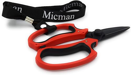 Miniatura 3 de Micman - Tijeras florales de grado profesional. Hoja recubierta de teflón de acero de alto carbono con mango rojo de agarre cómodo. Tijeras de
