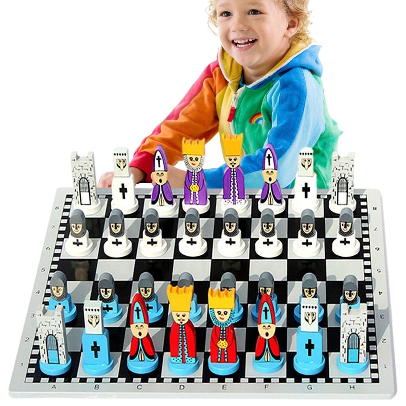 tongfeng Cartoon Travel Chess Set - Wooden Chess Set, 11.8 Inch Cartoon Doll Wooden Chess Board Sets For Kids, Travel Portable Chess Game Sets, Parent-Child Interactive Board Game, Beginner Chess Set
