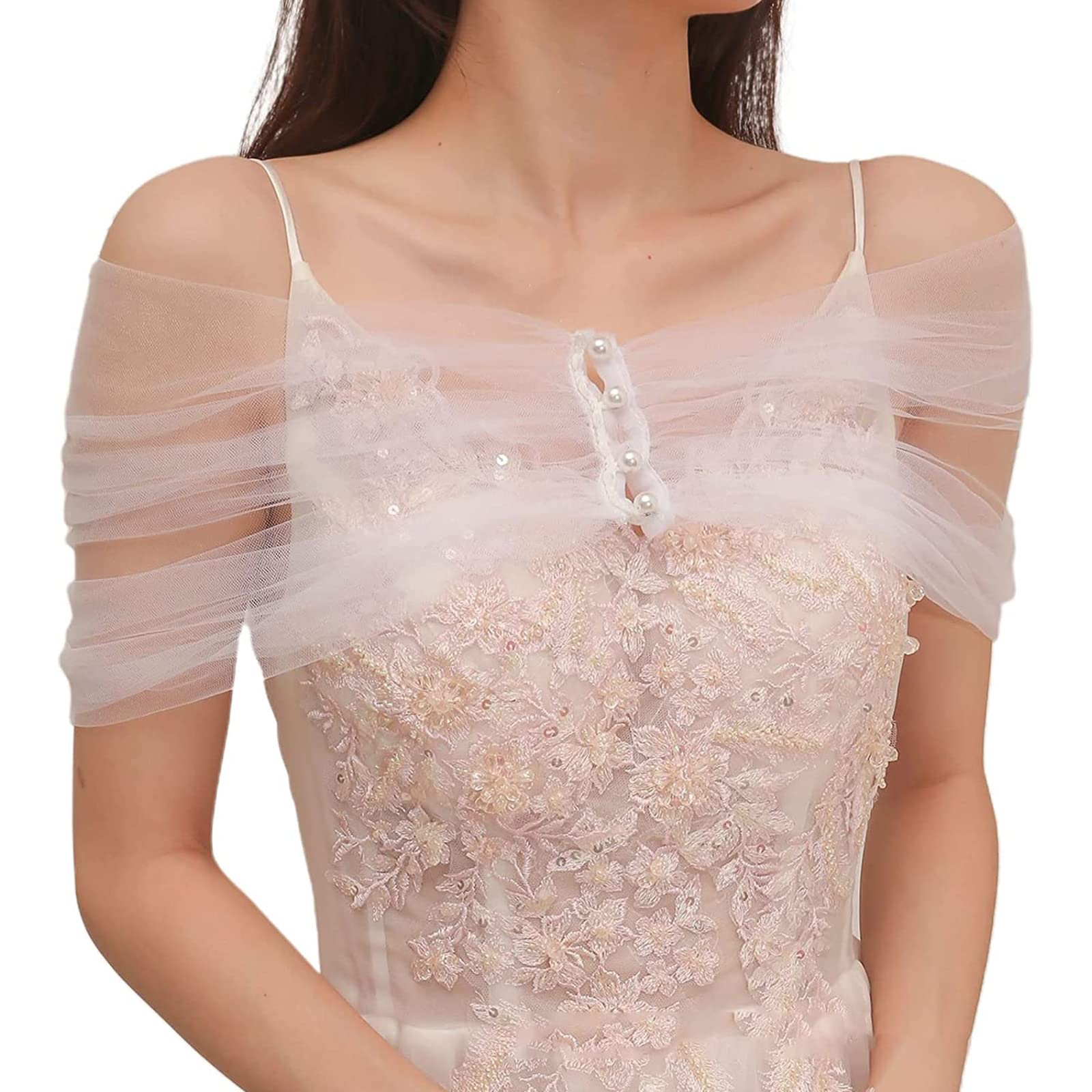 Chal De Tul Para Mujer Con Borlas Brillantes - Estola Elegante Para Vestidos De Noche, Fiestas Y Bodas