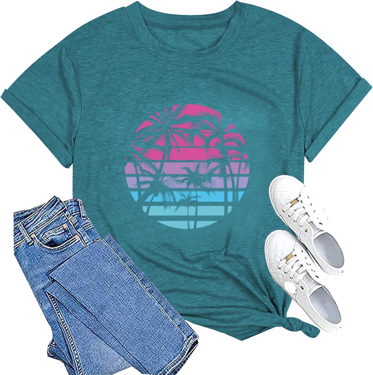 Hawaiian T Shirts for Women Palm Trees Beach Graphic Tees Hawaii Tropical Shirts Summer Vacation Tops - Image 4