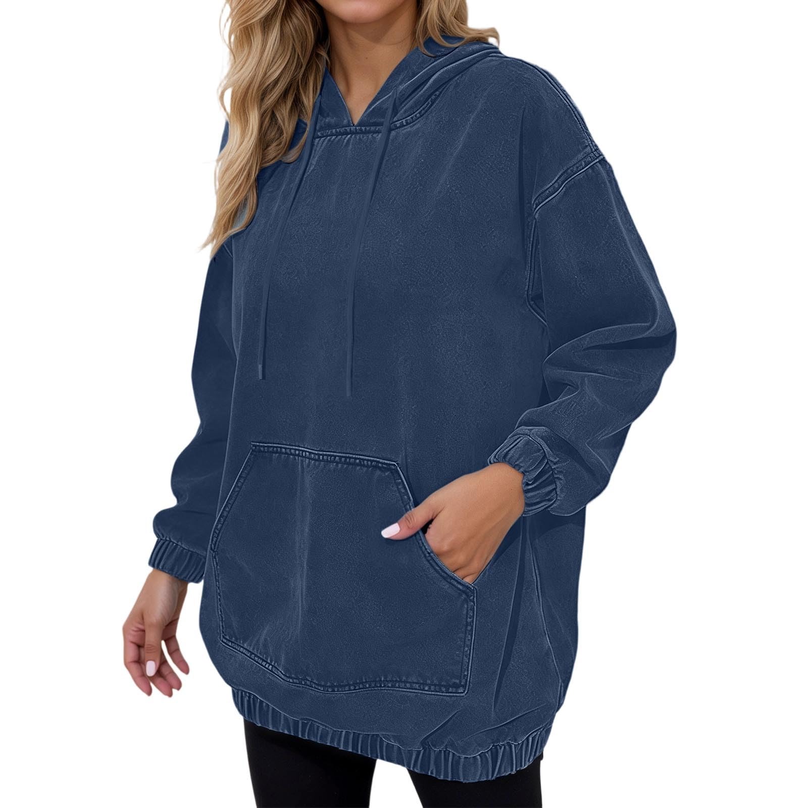 Sudadera con Capucha de Mezclilla desgastada para Mujer, Estilo Informal, con Hombros caídos, Estilo Jersey Lavado