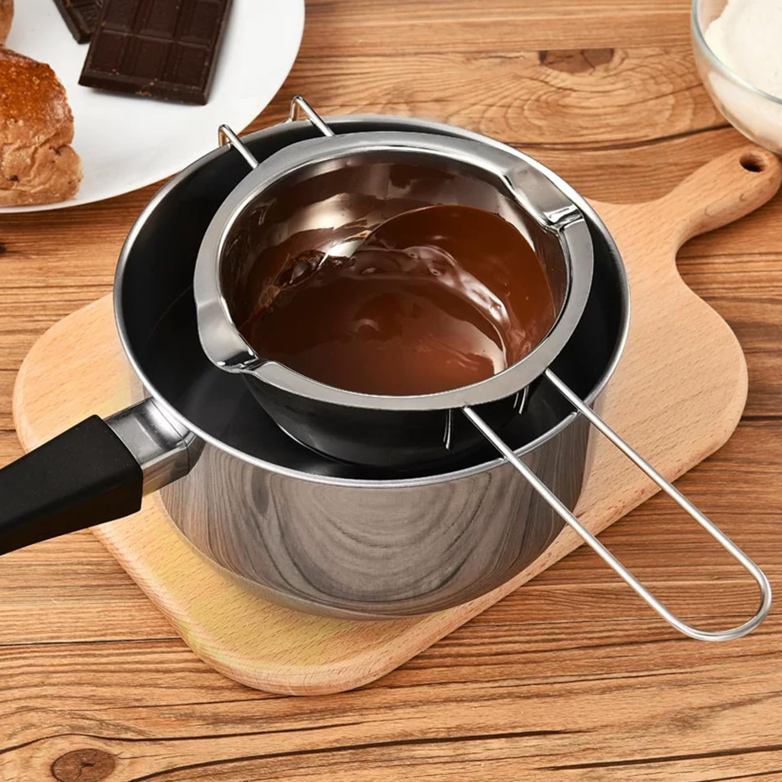 Garnek do kąpieli wodnej, 400 ml pojemnik do topienia czekolady, stopiony garnek ze stali nierdzewnej, do topienia czekolady, cukierków, masła, sera i świec,
