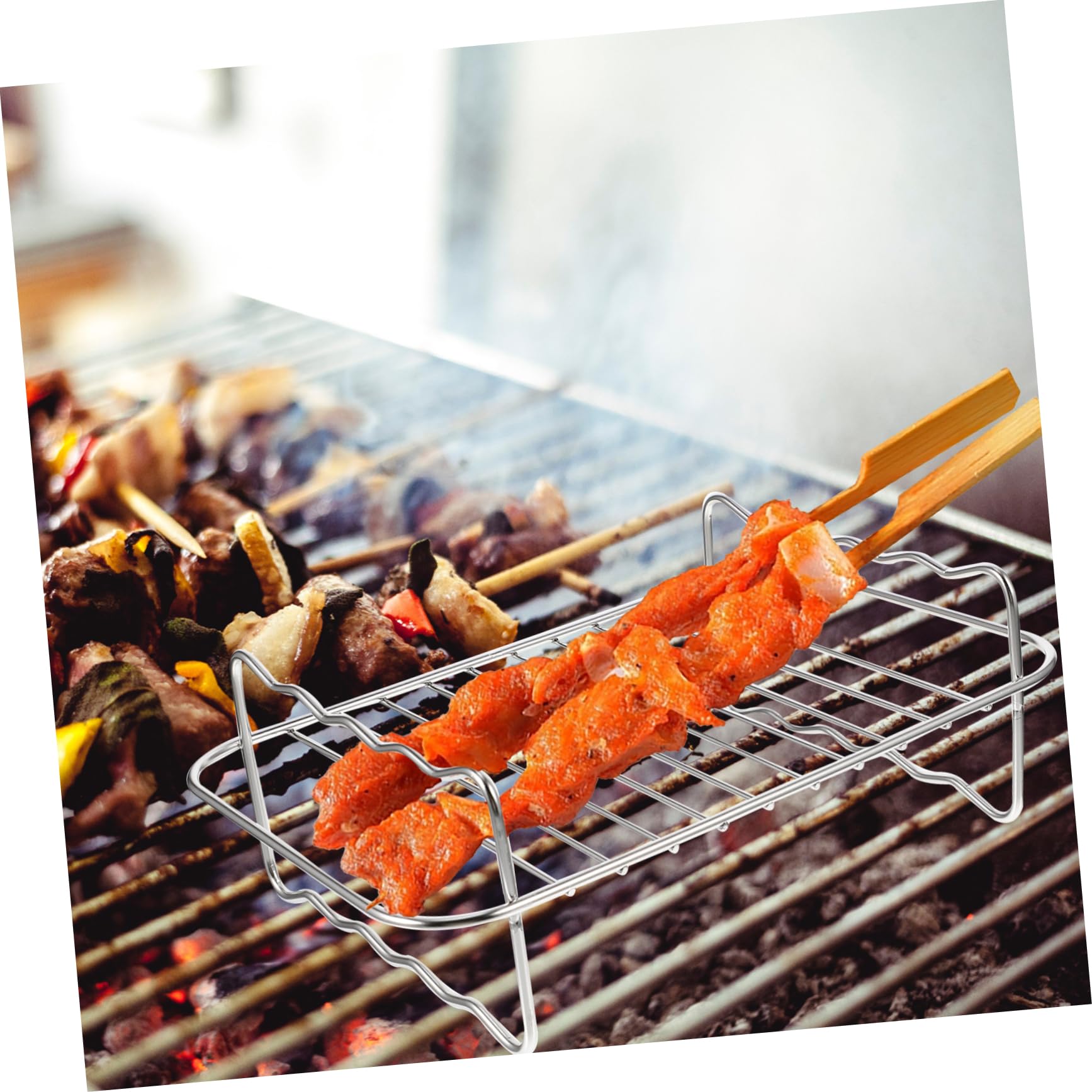 NUOBESTY Stainless Steel Air Fryer Grill Rack Versatile Cooking Tool for Kitchen Supplies Meat Drying and Steaming Bracket Reusable Air Fryer Accessory