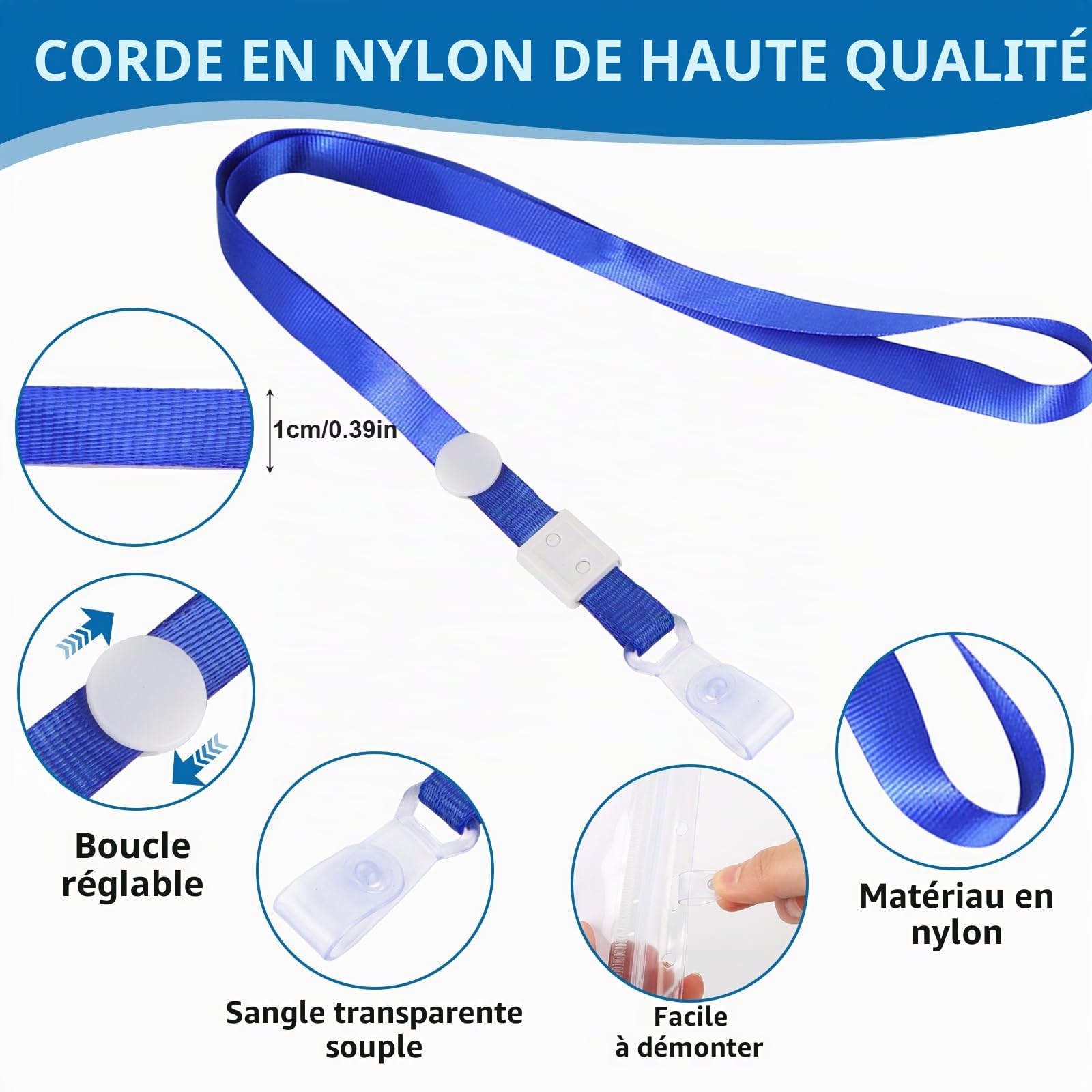 100 Pièces Porte Badge A6, 11 x 16 cm, avec Cordon et Boucle Réglable, Porte Badge Verticaux, Étanche à L'eau, PVC Transparent Porte-Carte D'Identité, Pour Employés, Étudiants, Expositions