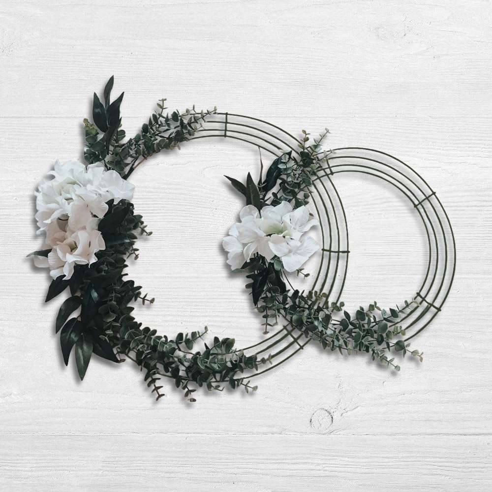 2PCS 12/14/16in Christmas Wire Wreath Frame, DIY Rust-Proof Round Metal Wreath Ring with 3 Sizes for Xmas Wedding Home Party Decoration