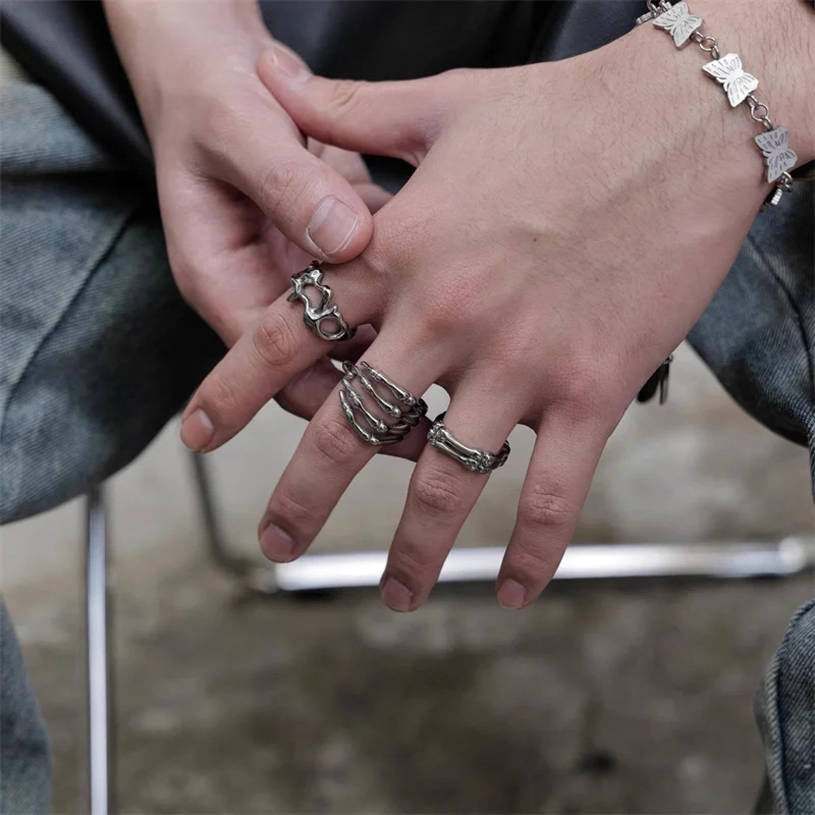 Ring Ringe Damen Bijouterie Herren Dunkler Stil Nischendesign Finger Palmen Knochen Ringe Herren Und Damen High-End Sinn Paar Accessoires Schmuck
