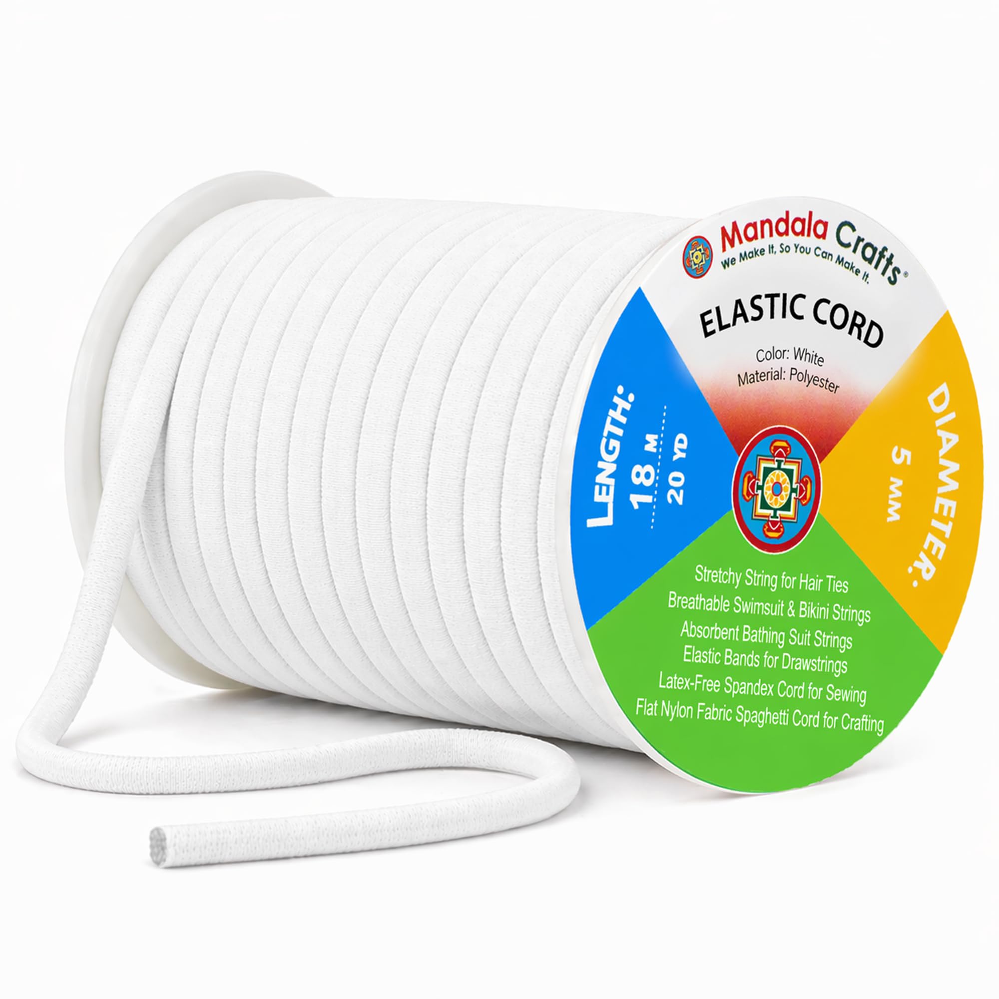 Mandala Crafts White Soft Elastic Cord