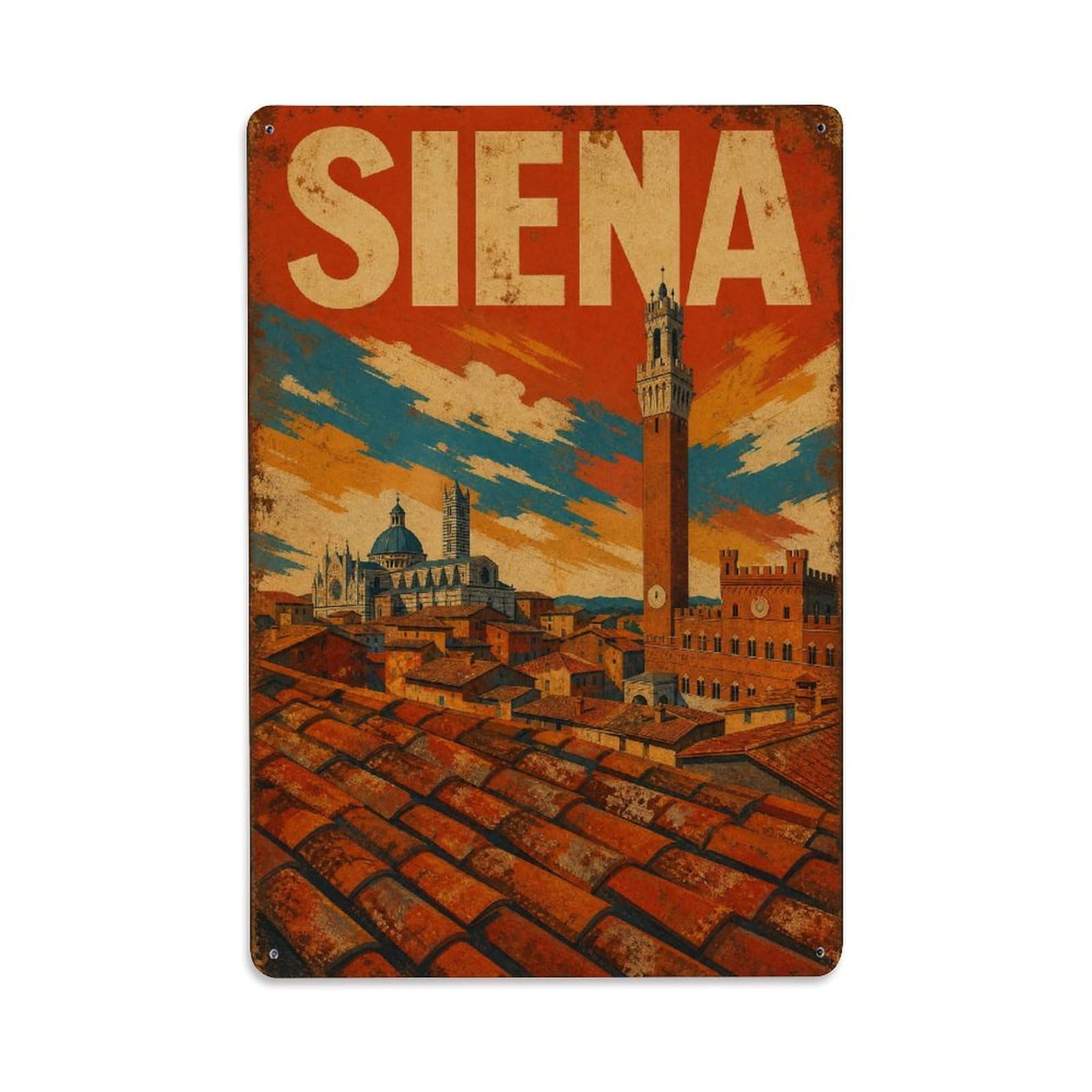 Huiyhb 8X12inch(20X30cm) Vintage Travel Siena Rooftop Panorama Terracotta Italy Metal Tin Sign