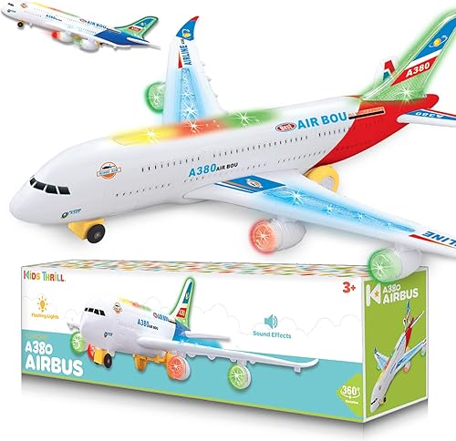 KIDSTHRILL Kids Airplane Toy Bump Go Technology Airplane Toys W Flashing Colorful Lights Sound Music Toy Airplane for Toddlers Age 3-12 Yrs Old