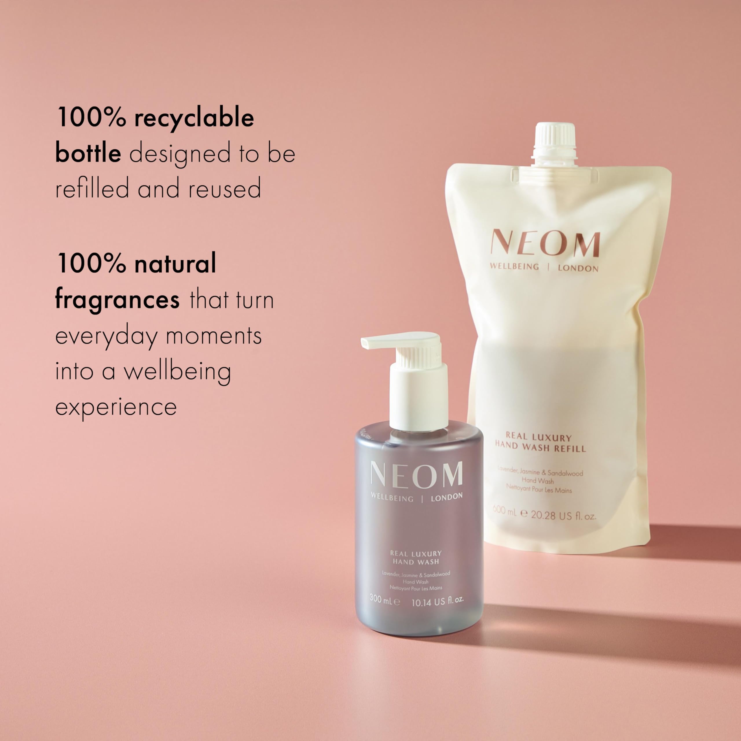 NEOM Real Luxury Hand Wash Refill, 600ml I 24 essential oils, including lavender - Image 3