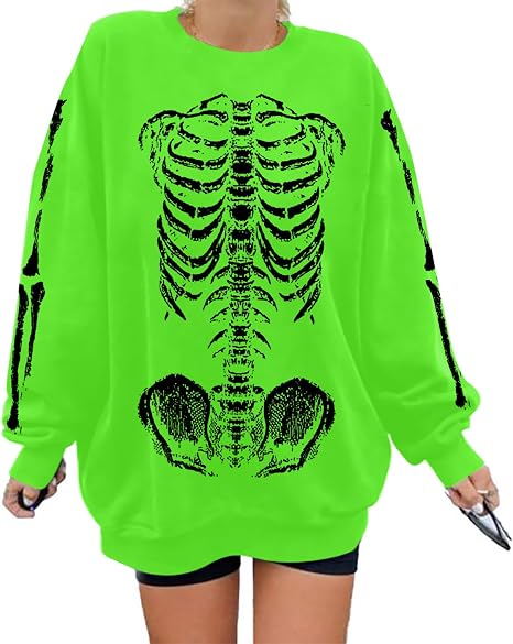 Oversized Halloween Sweatshirt Women Gothic Skeleton Graphic Pullover Shirt
