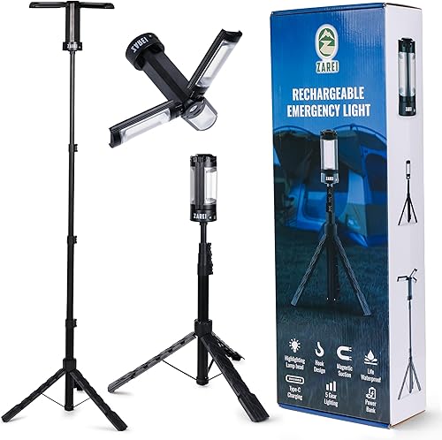 Luces de campamento recargables de 10000 mAh con soporte de 6.5 pies de altura máxima, luz de trabajo inalámbrica con 4 lámparas LED, 2200 lúmenes