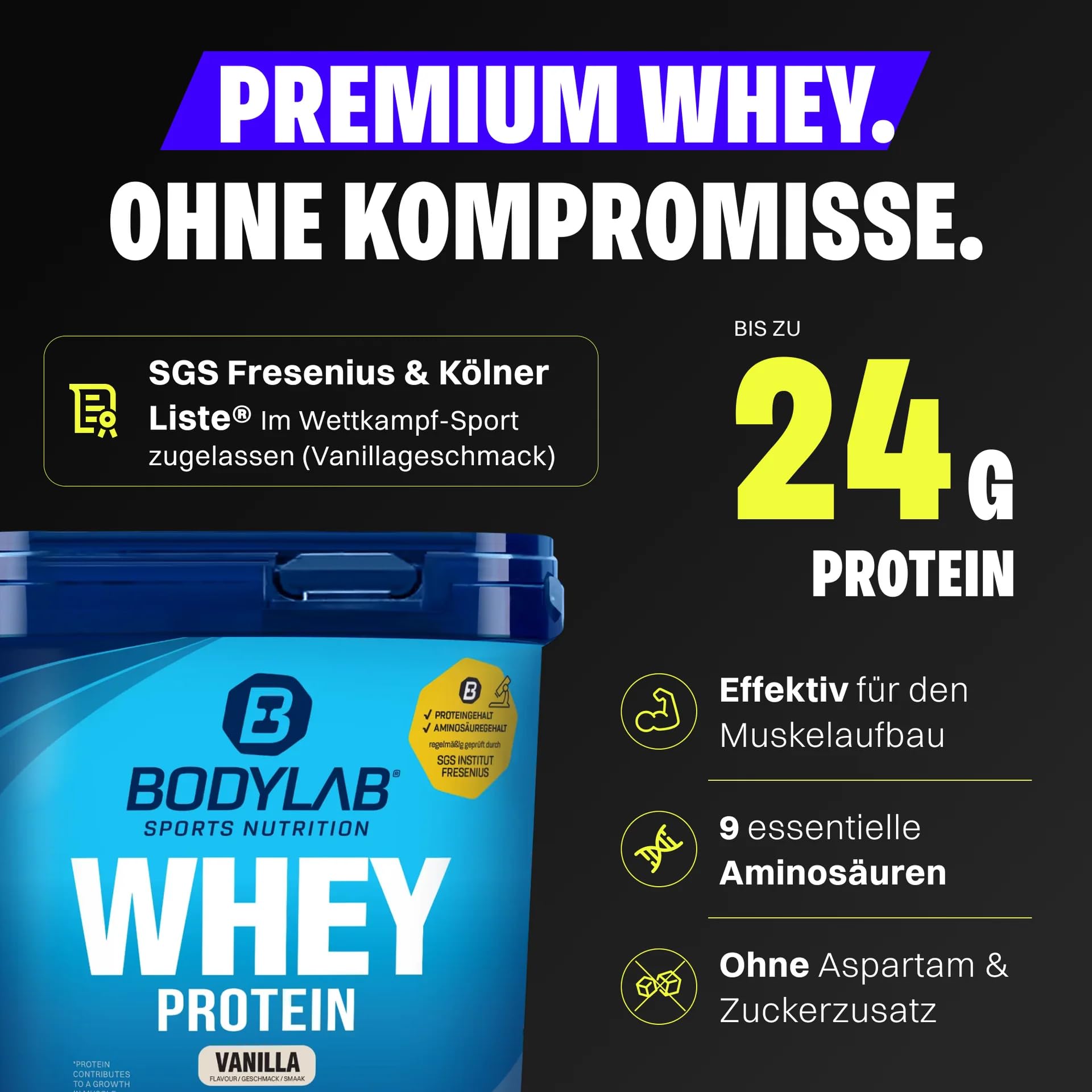 Bodylab24 Whey Protein Pulver, Vanille, 2kg