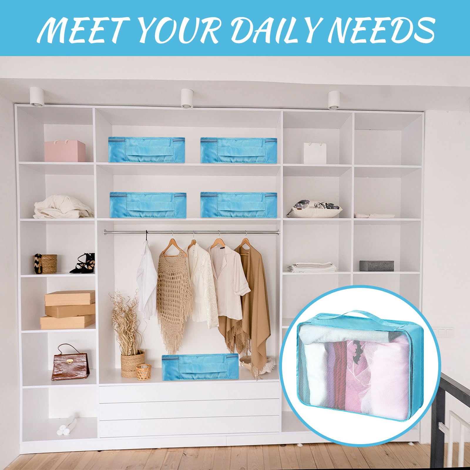Silkfly 12 cubi da imballaggio per valigie da viaggio, borse da viaggio, organizer in rete per escursionismo, campeggio, zaino in spalla, accessori per vestiti (azzurro, XL)