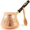 ACI Series Large-18 fl oz - Thickest Solid Engraved Copper Turkish Greek Arabic Coffee Pot with Wooden Handle, Stovetop Coffee Maker, Jazzve, Cezve, Ibrik, Briki, Café Turco