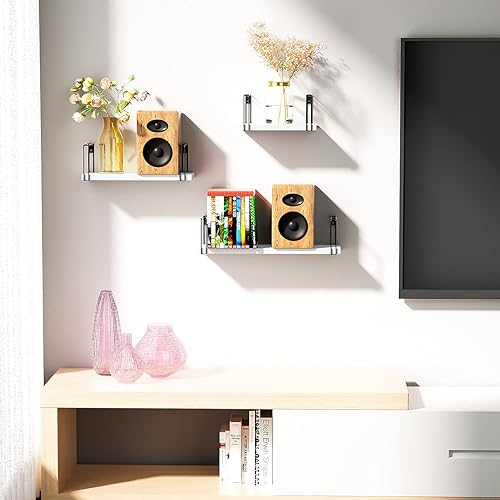 Miniatura 4 de SRIWATANA Juego de 3 estantes flotantes blancos de montaje en pared, estantes colgantes de pared, estantes de madera rústica de 17 pulgadas