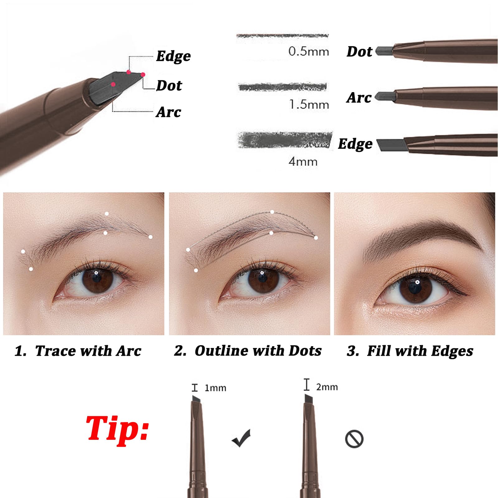 12 lápices de cejas 2 en 1 con punta y pincel con lápiz de cejas retráctil e impermeable para mujeres y principiantes (negro) 5