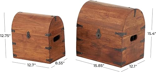 Miniatura 3 de Deco 79 Caja decorativa de madera hecha a mano con arco, caja de almacenamiento decorativa con herrajes de metal negro, caja de almacenamiento de 14