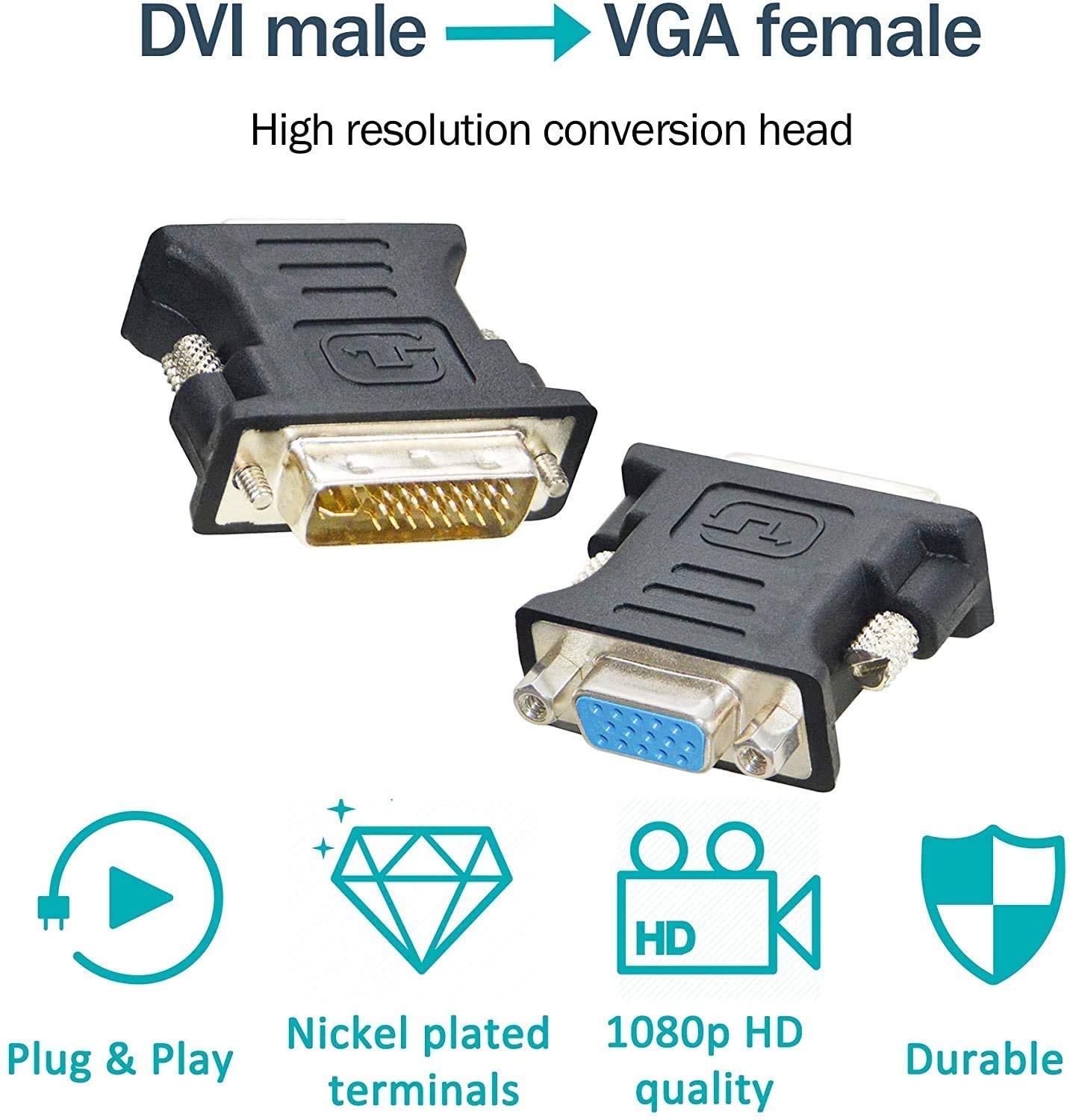 Adaptateur DVI DVI I mâle 24+5 dual link vers VGA femelle