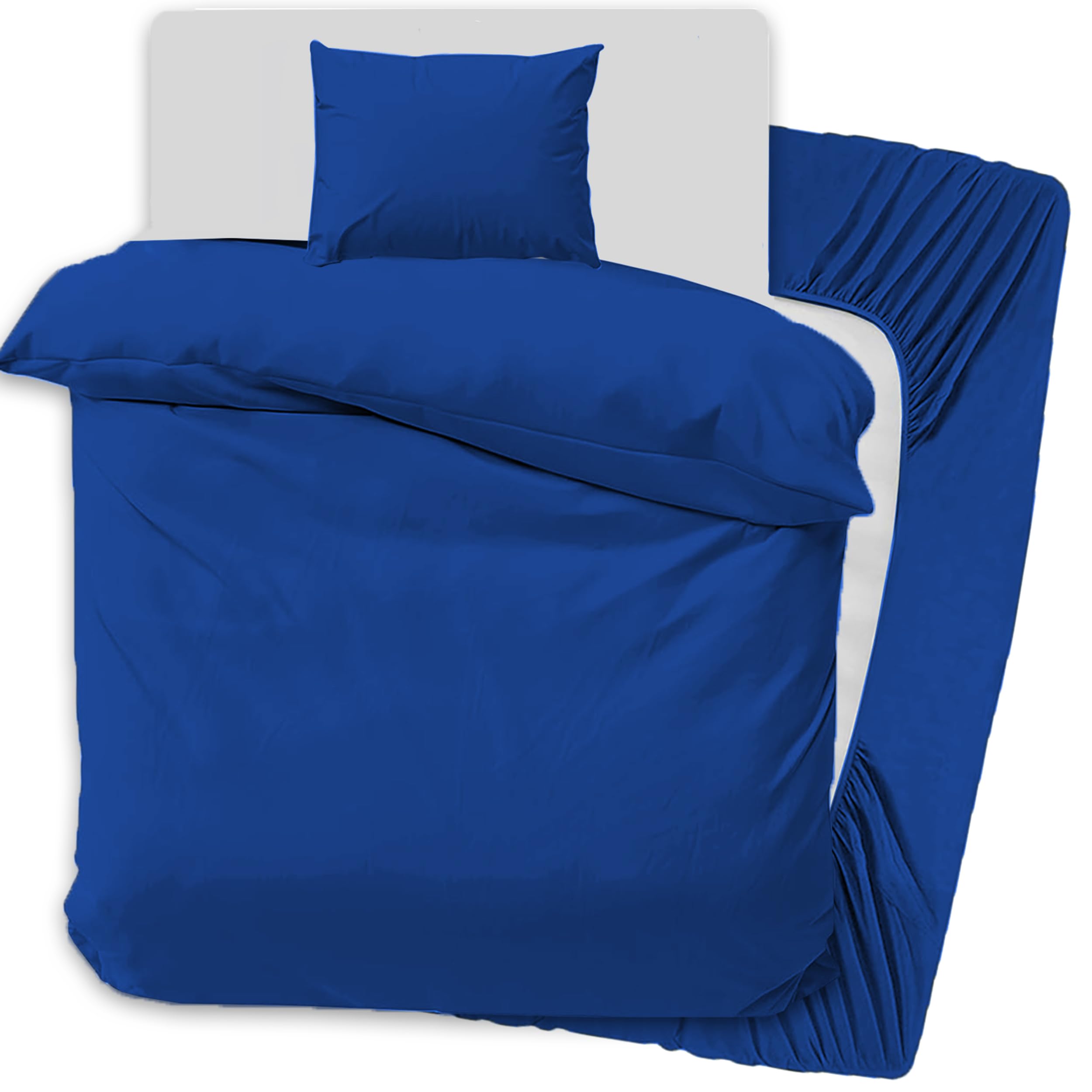 PRIME LINENS 3 Pcs Duvet Cover Set with Matching Fitted Sheet 30 cm Deep & 1 Pillowcase - Soft Breathable Premium Microfibre Quilt Cover Bedding Set (Royal Blue, Single)