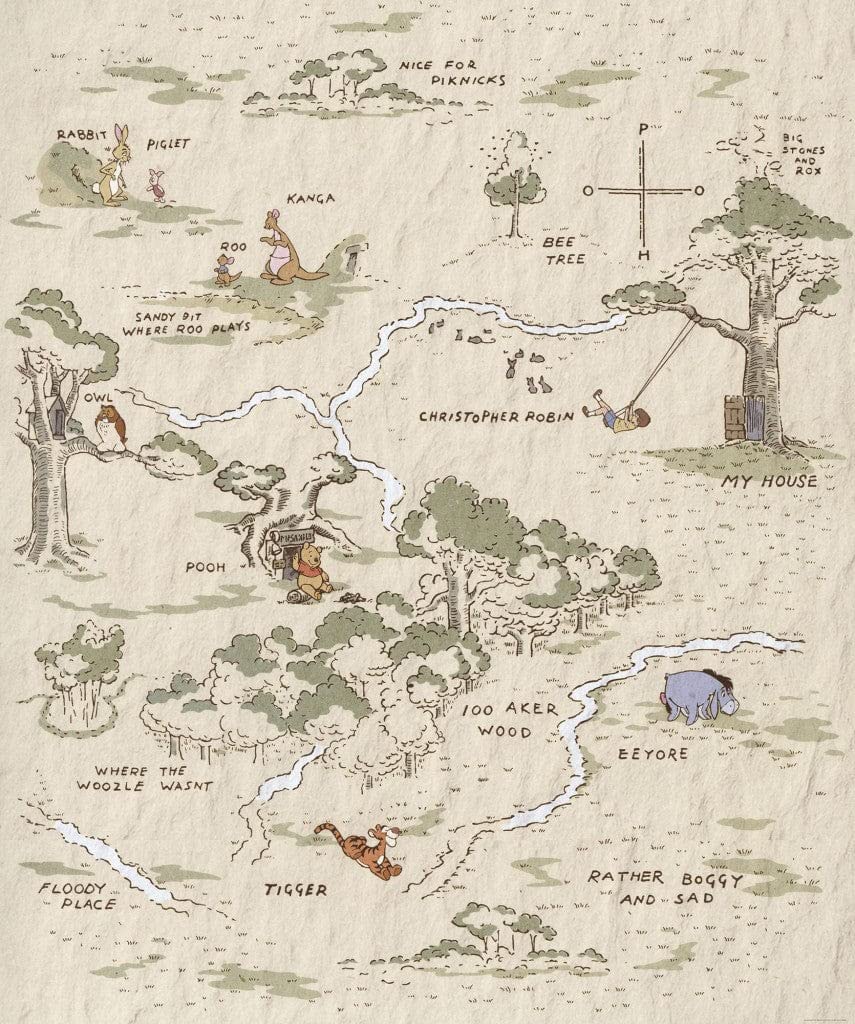 Komar Disney Vlies Fototapete - Winnie Pooh Map - Größe: 200 x 240 cm (Breite x Höhe) - Kinderzimmer, Tapete, Landkarte, IADX4-042