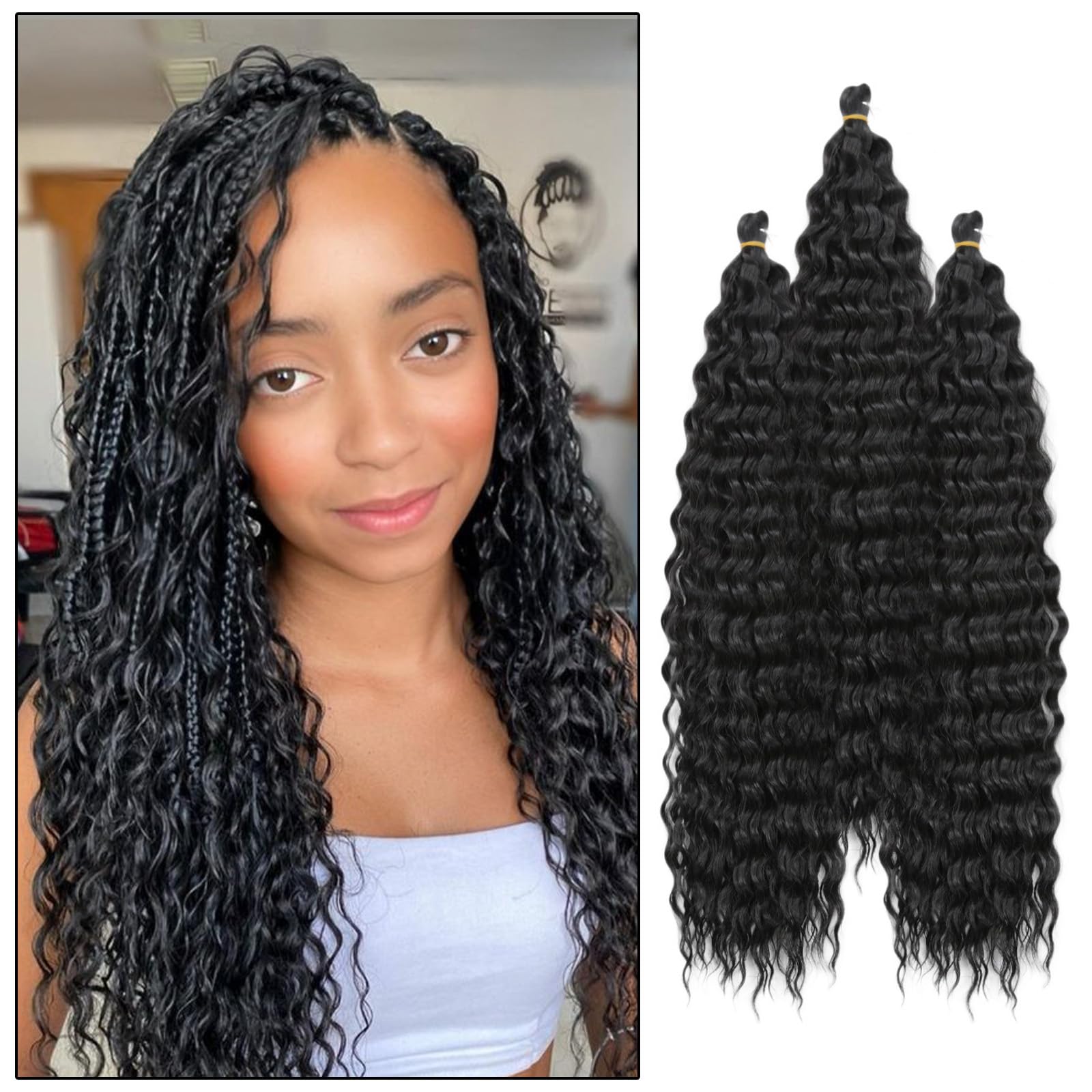 3 paquetes de pelo de crochet ondulado profundo de 35,5 cm de suave océano ondulado para trenzas boho, trenzas Goddess Box, trenzas, pelo de crochet trenzado, pelo suave sintético, ondulado profundo