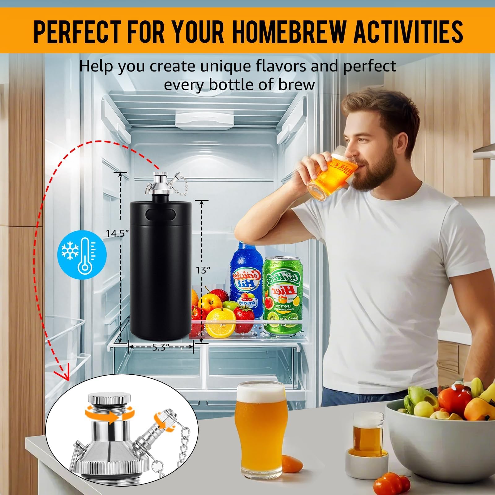 Mini barril de 3.6 L con sistema de bomba de grifo, dispensador de cerveza de barril de acero inoxidable de 128 onzas con bomba de mano, mini cultivador de barril de cerveza, bomba de grifo portátil
