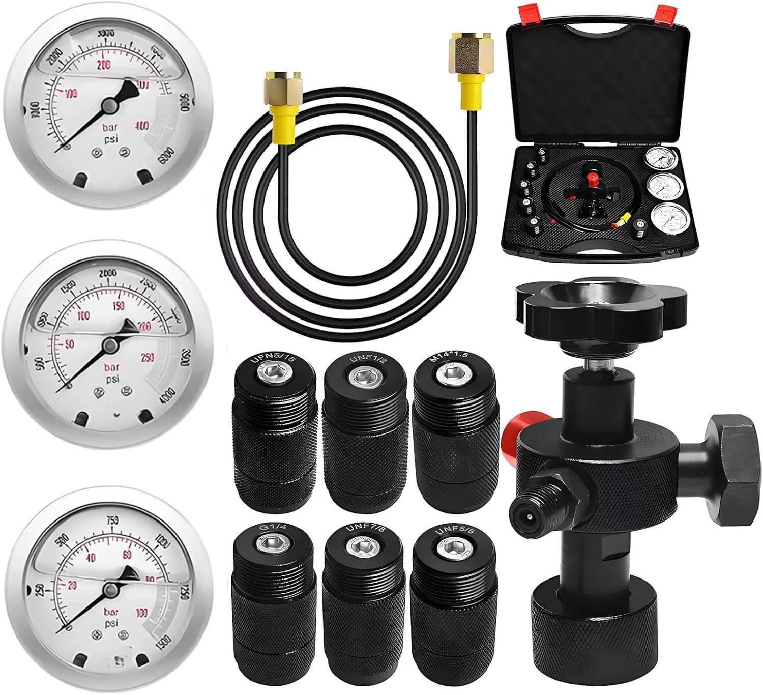 Kit Carga Acumulador Nitrógeno Hidráulico 3 Manómetros 7 Racores