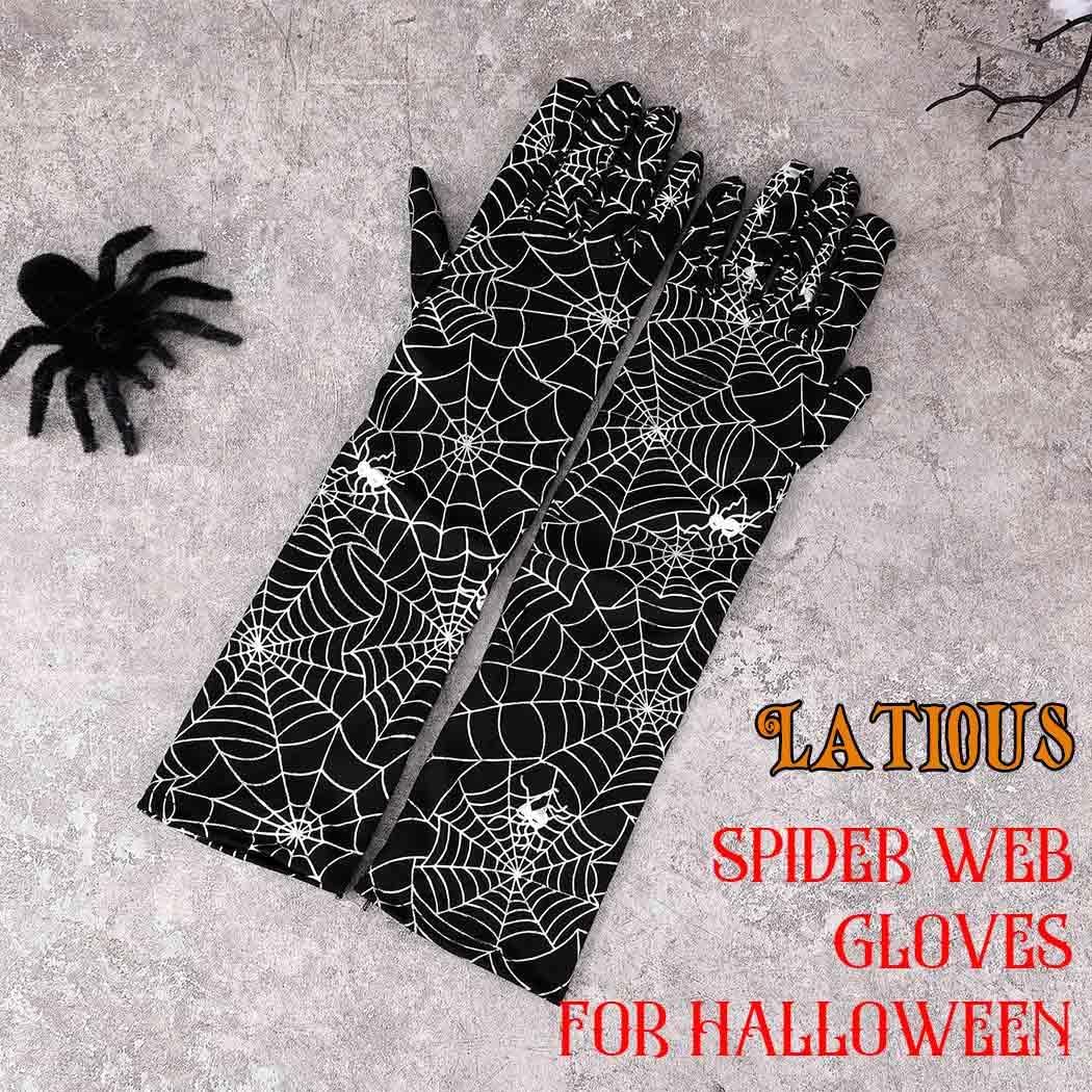 Latious Black Spider Web Finger Gloves - Women's Festival Elbow Length Gloves for Halloween & Cosplay - Image 5