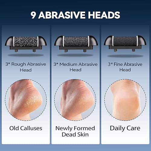 Vista 3 de Wea&Hea Removedor eléctrico de callos para pies, kit de pedicura profesional 30 en 1 con 9 cabezales de rodillo, lima de pies recargable e