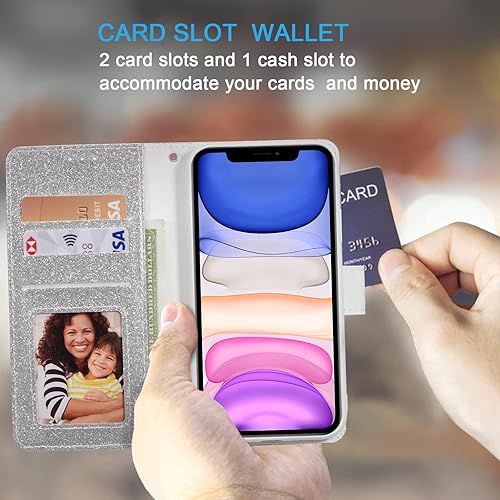 Miniatura 2 de UEEBAI Wallet Case for iPhone 11 6.1 inch, Premium Glitter PU Leather Phone Case Card Slots Kickstand Case Magnetic Closure Bling Handbag Case