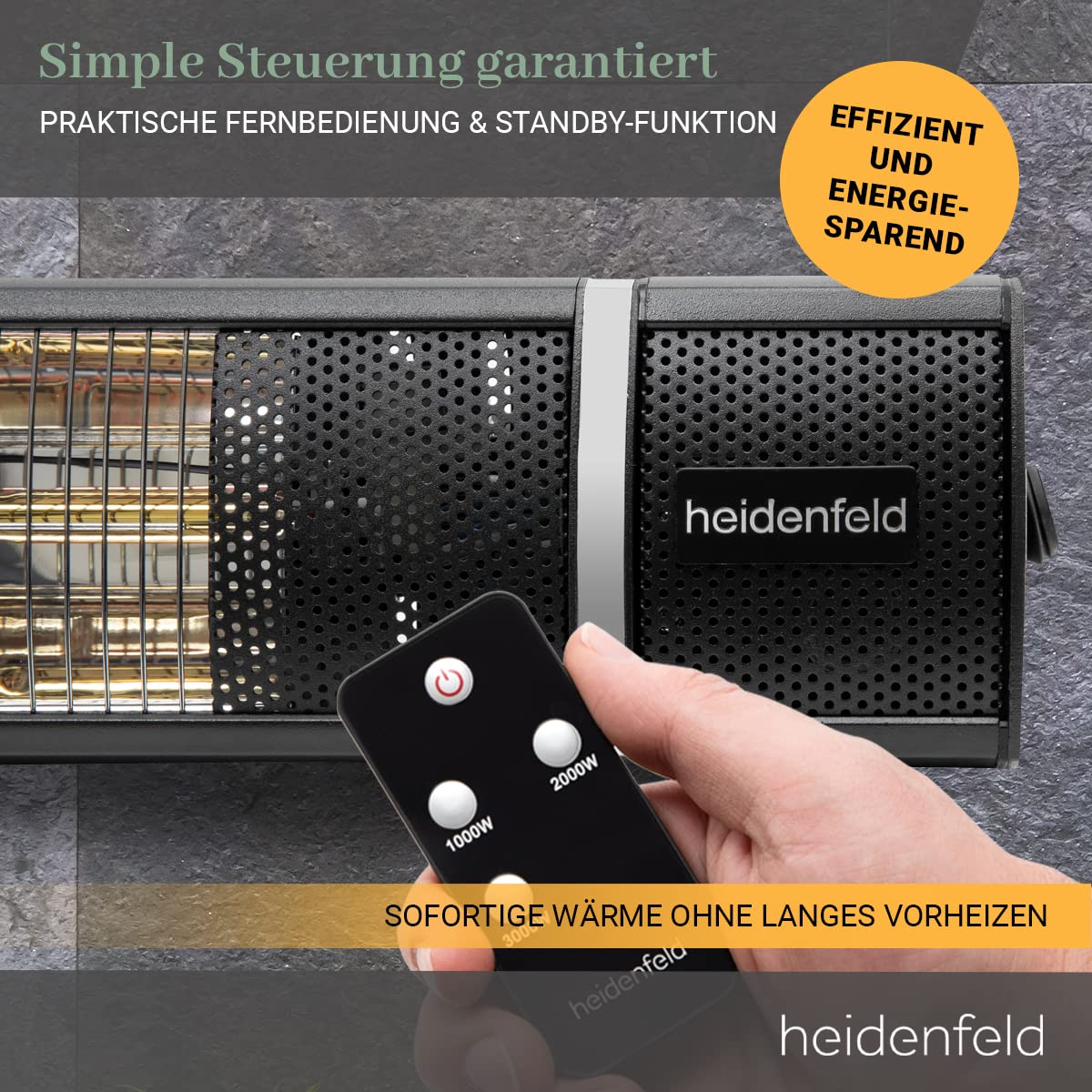 Heidenfeld Infrarot Heizstrahler IH110 3000 Watt Fernbedienung Infrarotheizung