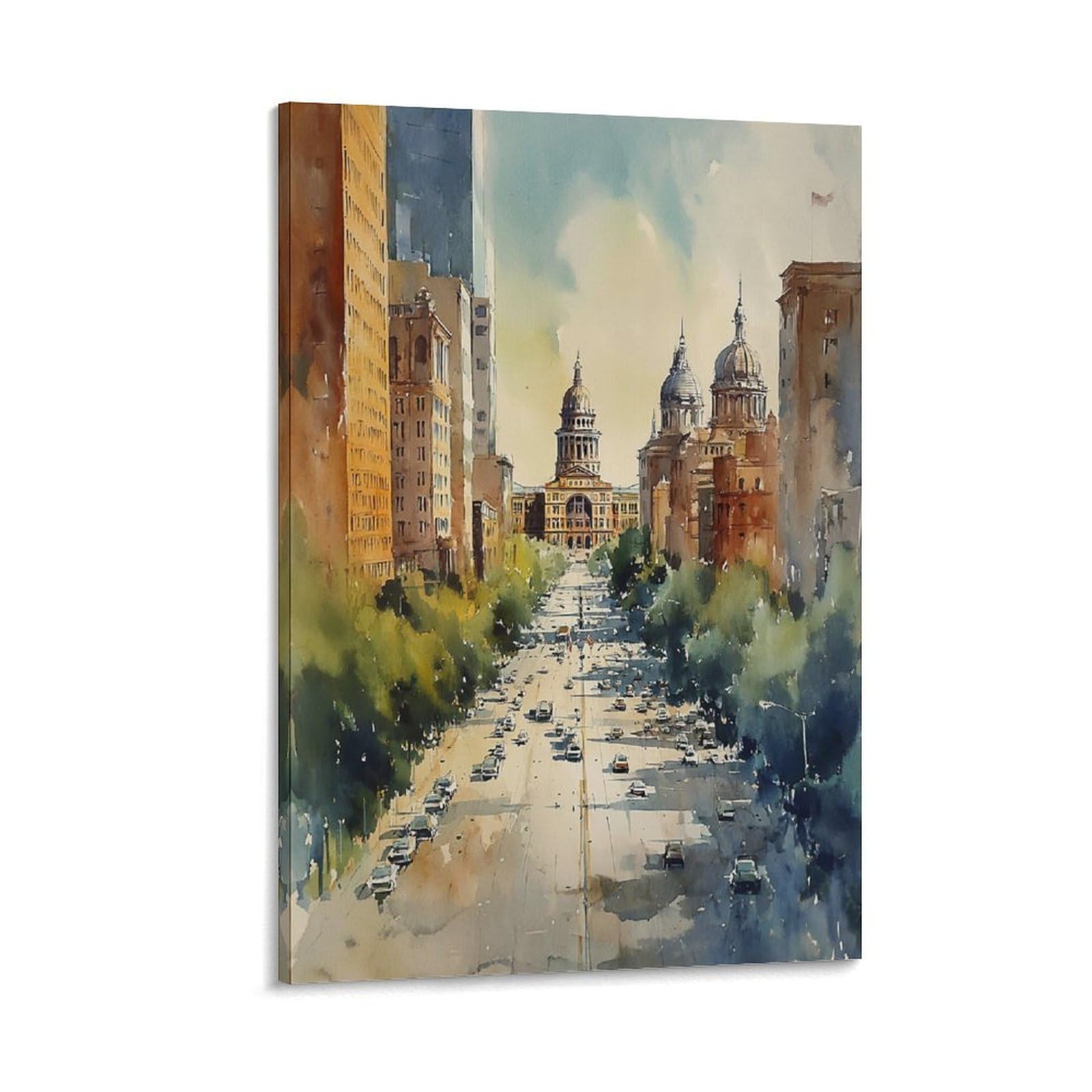 LCYNNH Fort Worth Stockyards Watercolor Painting Mid-Century Modern Texas Wall 16x24inch(40x60cm) Print Home Bedroom Office Living Room Decor Canvas