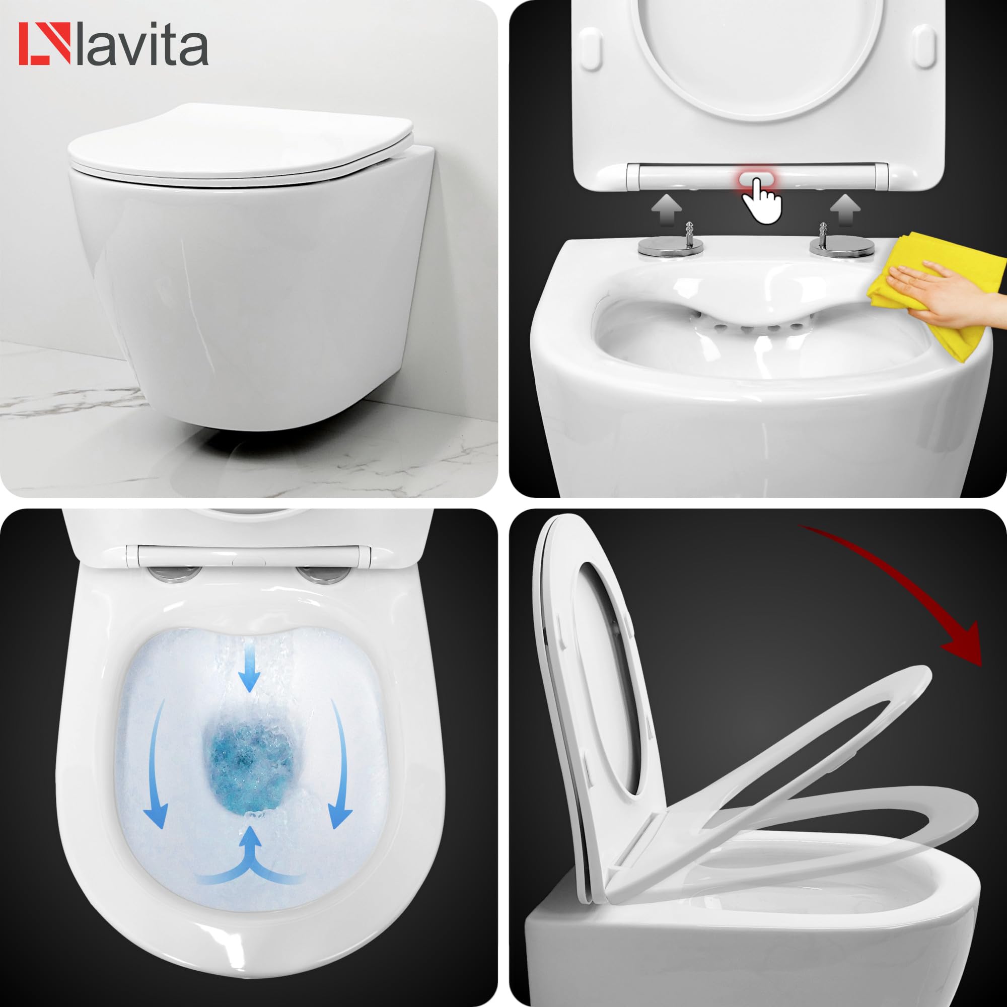 WC Sospeso Tornado 2.0 Nero - Chiusura Automatica, Senza Bordi, Risciacquo Silenzioso - Foto 5