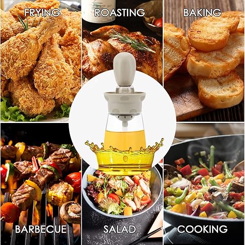 Miniatura 6 de TINMIX Dispensador de aceite con cepillo, paquete de 2 botellas dispensadoras de aceite de oliva de vidrio 2022 para cocina con cepillo de silicona