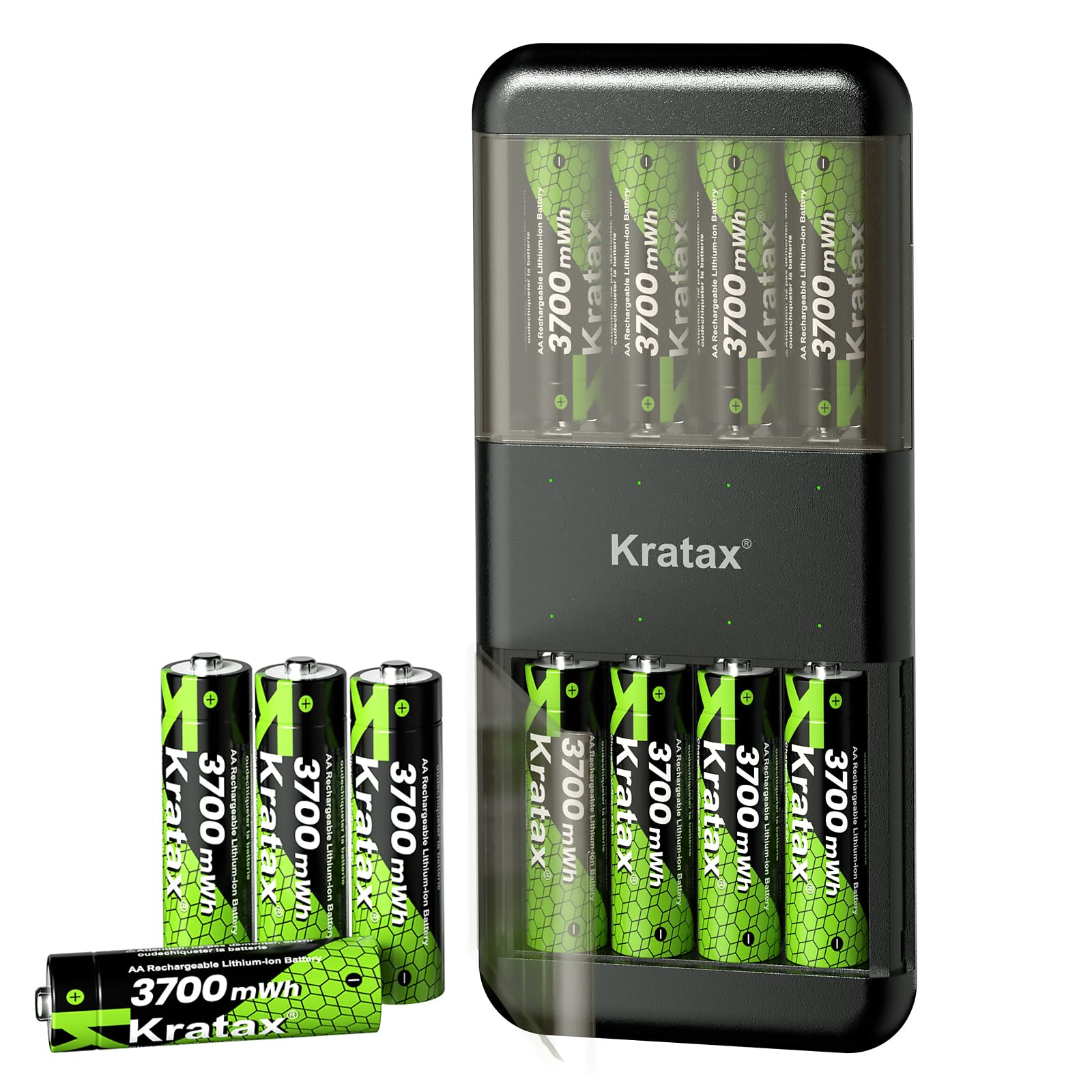 Kratax 3700mWh AA Rechargeable Lithium Batteries with Charger 12pack high Capacity Double A li-ion Batteries 1 5v Long