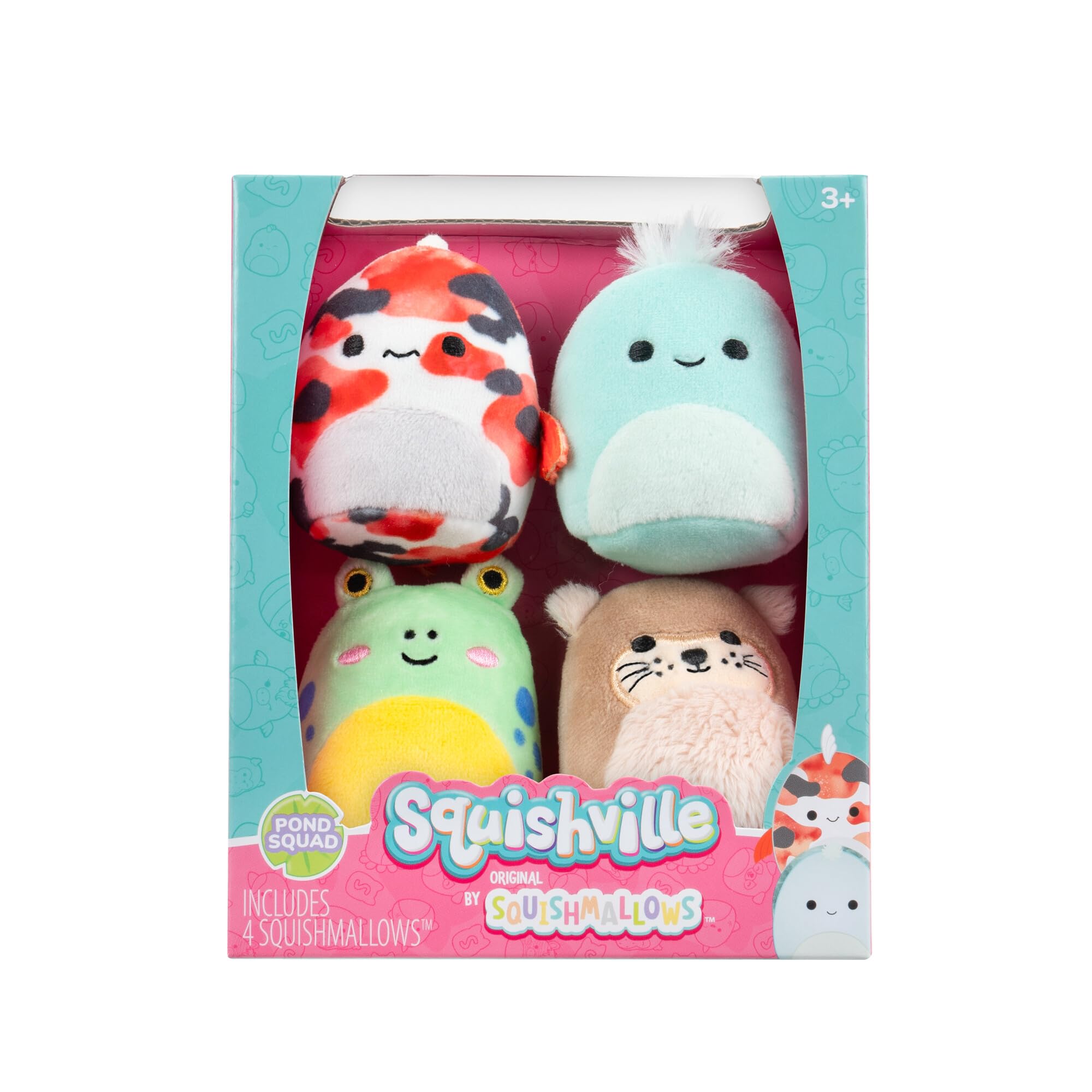 Squishville SQM0505 Pack of 4 Pond Squad Super Soft Mini Squishmallows 5 cm Plush Figures